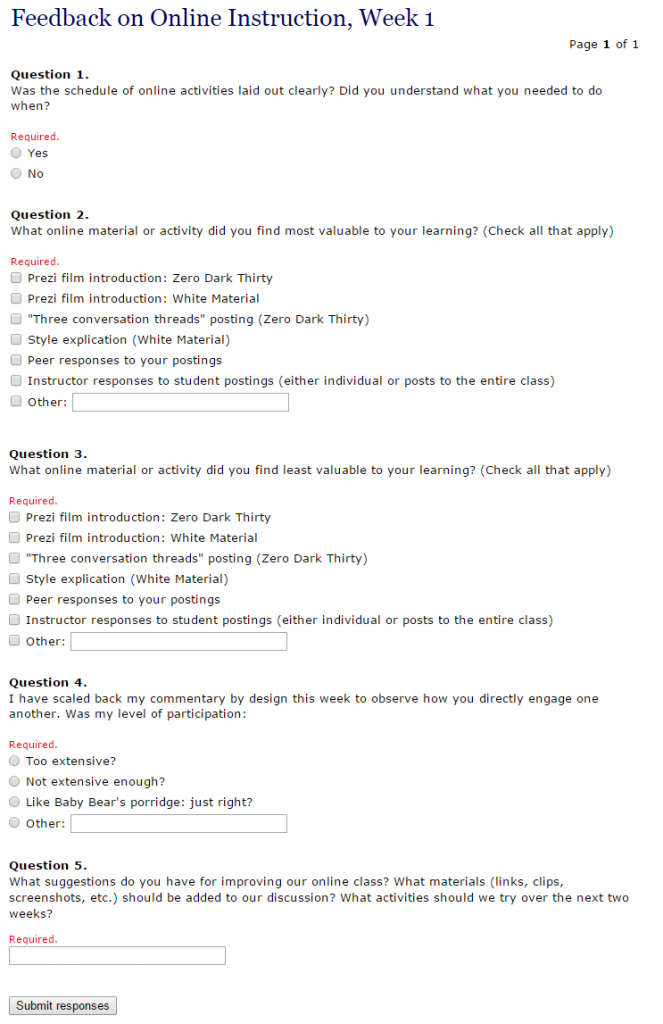 Figure 10: Survey assessing first week of online instruction, Spring 2013.