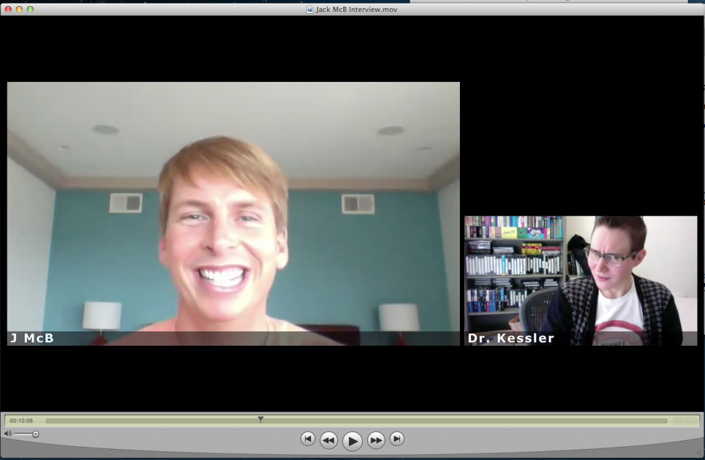 A sample screenshot illustrating the layout of the Scopia interview with Jack McBrayer